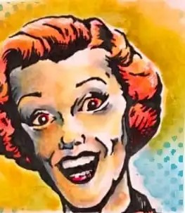 Illustration of a startled red-haired woman in vintage comic style